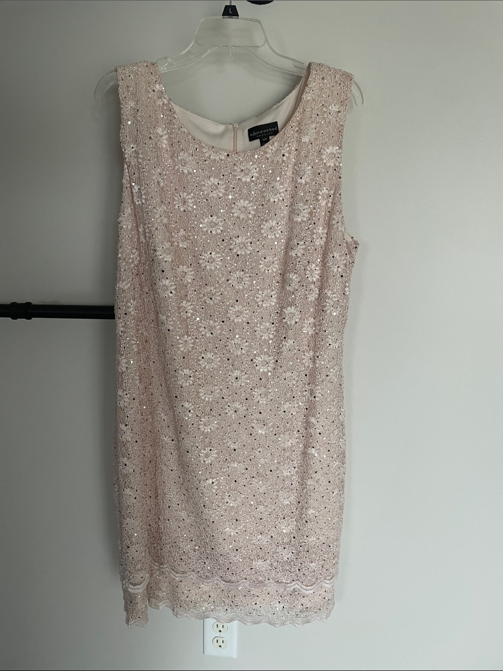 connected apparel Blush Sequin Lace Shift Dress